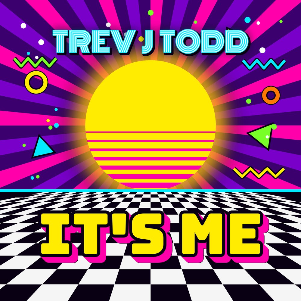 It's Me single cover – a neon 80s sunset over a chequered floor